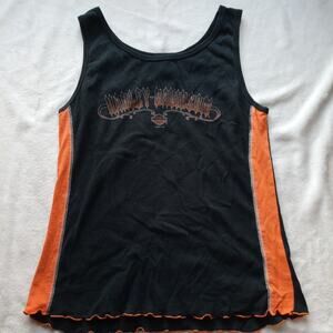Harley Davidson size large Women's Black Orange Tank Top USA y2k biker moto